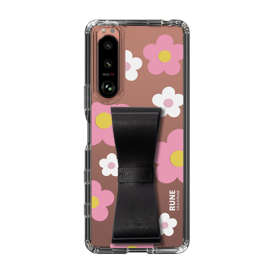 Slim Protection Case - STAND & RING RIBBON Black［ Rune Naito - RUNE Flower - Pink ］