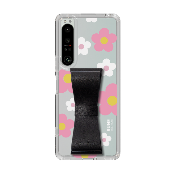 Slim Protection Case - STAND & RING RIBBON Black［ Rune Naito - RUNE Flower - Pink ］