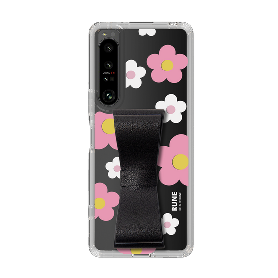 Slim Protection Case - STAND & RING RIBBON Black［ Rune Naito - RUNE Flower - Pink ］