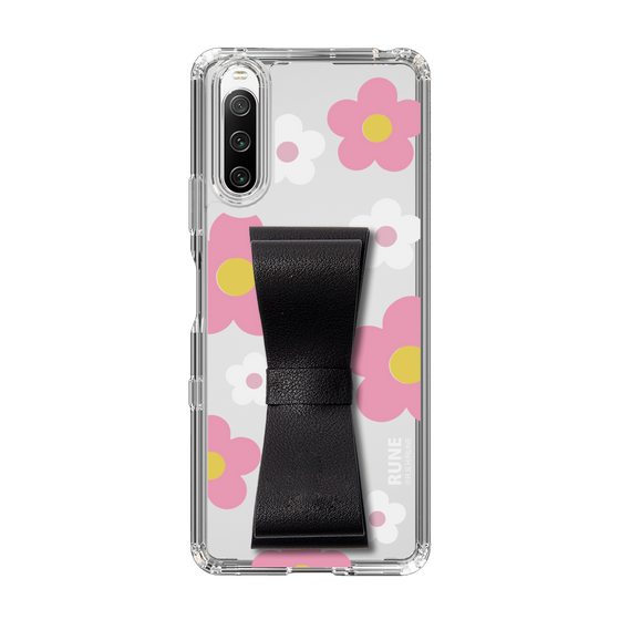 Slim Protection Case - STAND & RING RIBBON Black［ Rune Naito - RUNE Flower - Pink ］