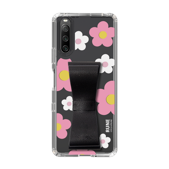 Slim Protection Case - STAND & RING RIBBON Black［ Rune Naito - RUNE Flower - Pink ］