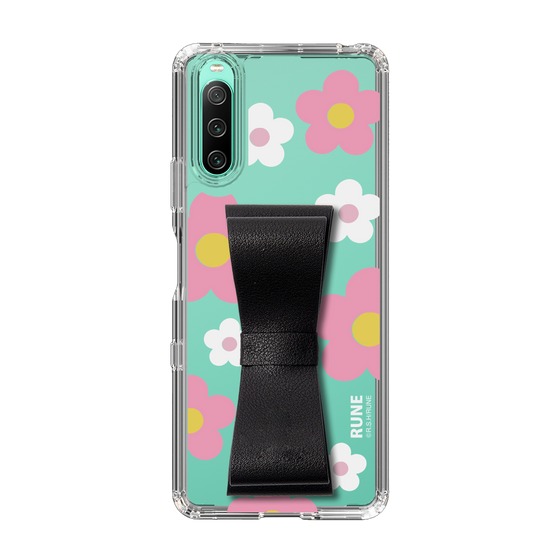 Slim Protection Case - STAND & RING RIBBON Black［ Rune Naito - RUNE Flower - Pink ］
