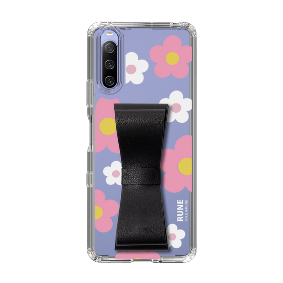 Slim Protection Case - STAND & RING RIBBON Black［ Rune Naito - RUNE Flower - Pink ］
