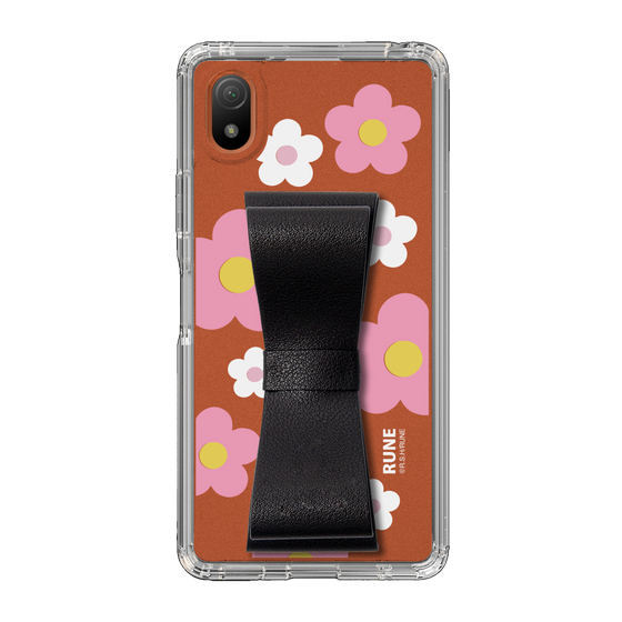 Slim Protection Case - STAND & RING RIBBON Black［ Rune Naito - RUNE Flower - Pink ］