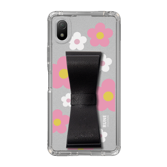 Slim Protection Case - STAND & RING RIBBON Black［ Rune Naito - RUNE Flower - Pink ］