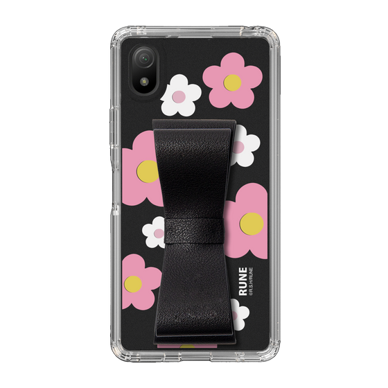 Slim Protection Case - STAND & RING RIBBON Black［ Rune Naito - RUNE Flower - Pink ］