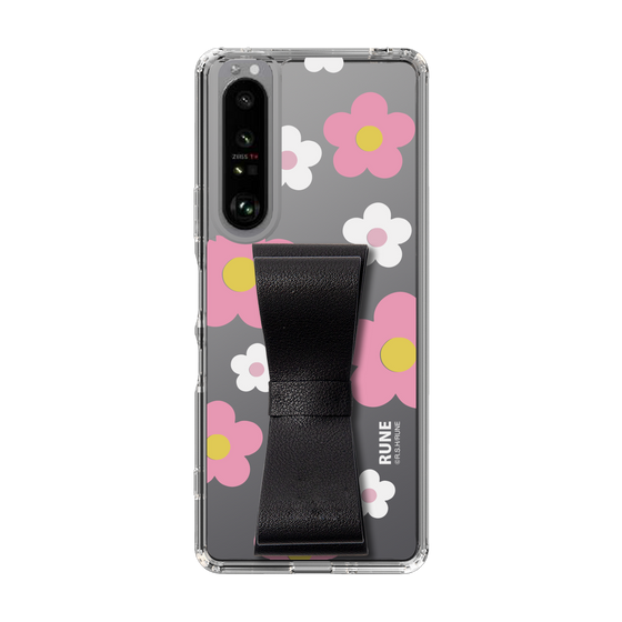 Slim Protection Case - STAND & RING RIBBON Black［ Rune Naito - RUNE Flower - Pink ］