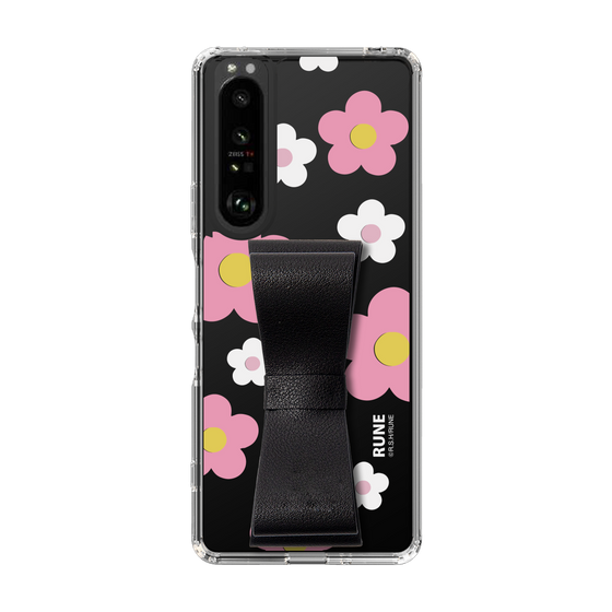 Slim Protection Case - STAND & RING RIBBON Black［ Rune Naito - RUNE Flower - Pink ］