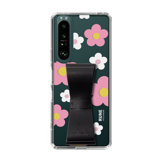 Slim Protection Case - STAND & RING RIBBON Black［ Rune Naito - RUNE Flower - Pink ］