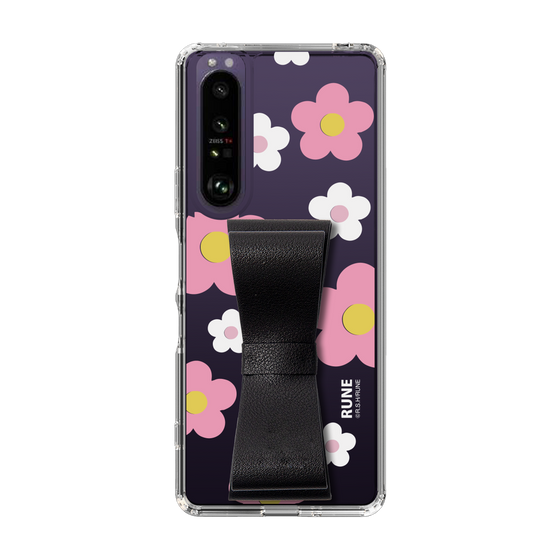 Slim Protection Case - STAND & RING RIBBON Black［ Rune Naito - RUNE Flower - Pink ］
