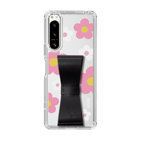 Slim Protection Case - STAND & RING RIBBON Black［ Rune Naito - RUNE Flower - Pink ］