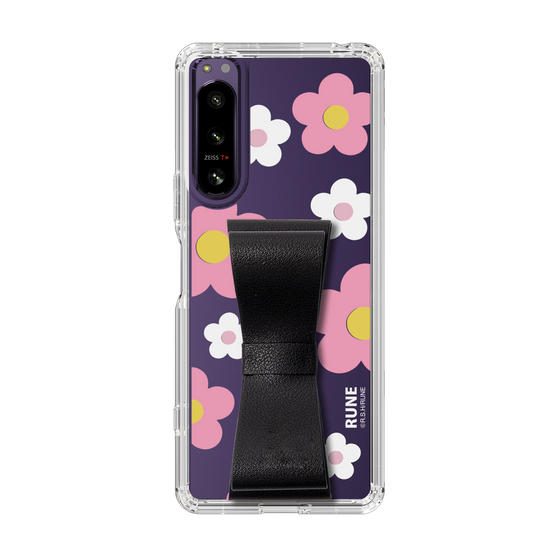 Slim Protection Case - STAND & RING RIBBON Black［ Rune Naito - RUNE Flower - Pink ］