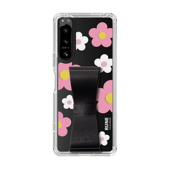 Slim Protection Case - STAND & RING RIBBON Black［ Rune Naito - RUNE Flower - Pink ］