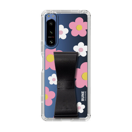 Slim Protection Case - STAND & RING RIBBON Black［ Rune Naito - RUNE Flower - Pink ］