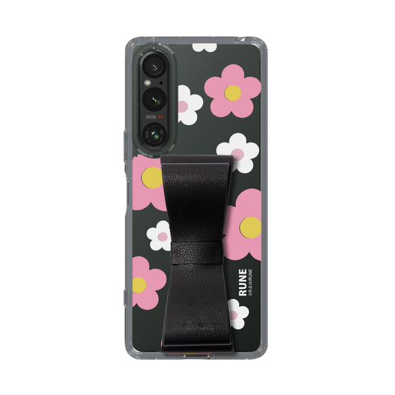 Slim Protection Case - STAND & RING RIBBON Black［ Rune Naito - RUNE Flower - Pink ］
