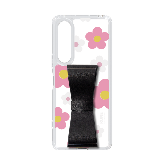 Slim Protection Case - STAND & RING RIBBON Black［ Rune Naito - RUNE Flower - Pink ］