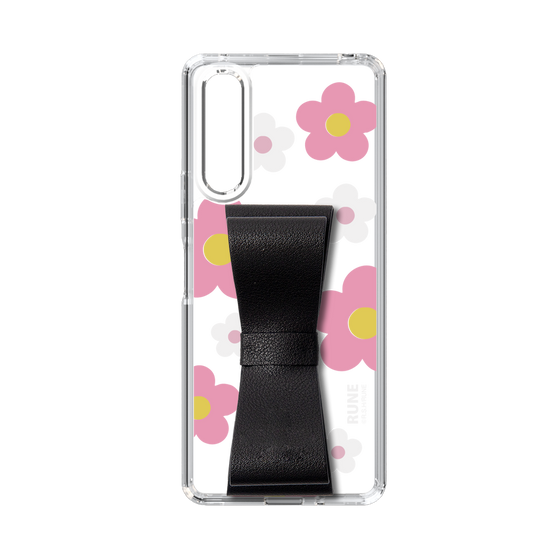 Slim Protection Case - STAND & RING RIBBON Black［ Rune Naito - RUNE Flower - Pink ］