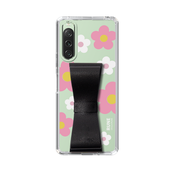 Slim Protection Case - STAND & RING RIBBON Black［ Rune Naito - RUNE Flower - Pink ］