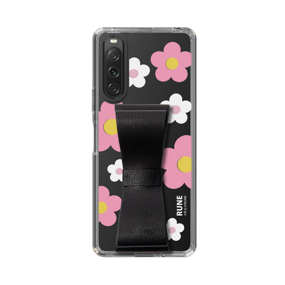 Slim Protection Case - STAND & RING RIBBON Black［ Rune Naito - RUNE Flower - Pink ］