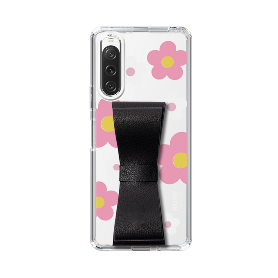 Slim Protection Case - STAND & RING RIBBON Black［ Rune Naito - RUNE Flower - Pink ］