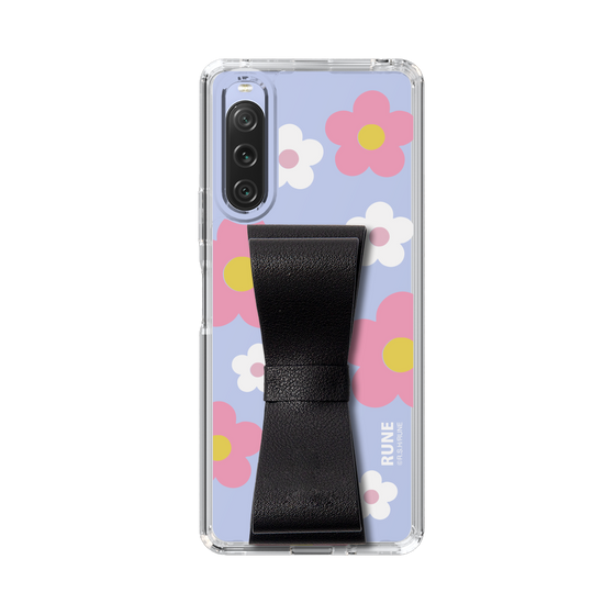 Slim Protection Case - STAND & RING RIBBON Black［ Rune Naito - RUNE Flower - Pink ］
