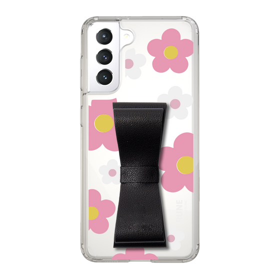 Slim Protection Case - STAND & RING RIBBON Black［ Rune Naito - RUNE Flower - Pink ］