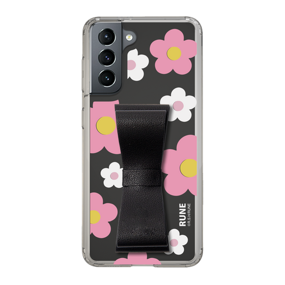 Slim Protection Case - STAND & RING RIBBON Black［ Rune Naito - RUNE Flower - Pink ］
