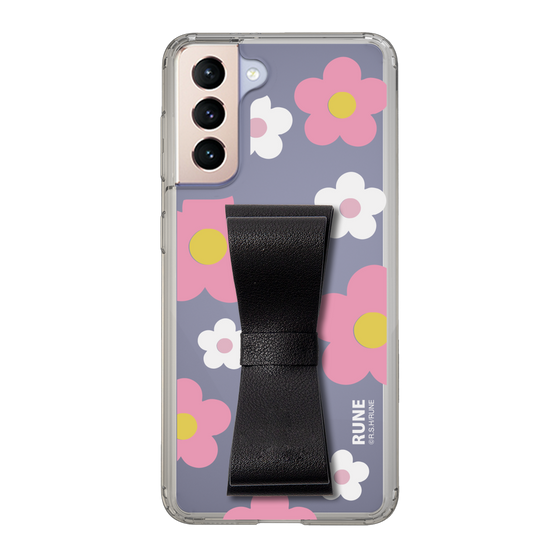 Slim Protection Case - STAND & RING RIBBON Black［ Rune Naito - RUNE Flower - Pink ］