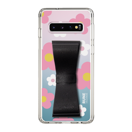 Slim Protection Case - STAND & RING RIBBON Black［ Rune Naito - RUNE Flower - Pink ］