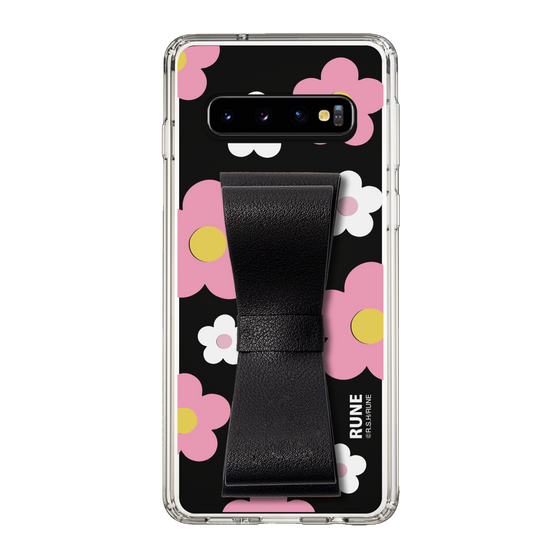 Slim Protection Case - STAND & RING RIBBON Black［ Rune Naito - RUNE Flower - Pink ］