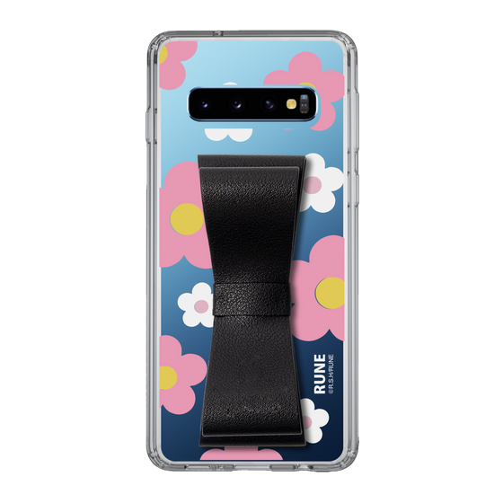 Slim Protection Case - STAND & RING RIBBON Black［ Rune Naito - RUNE Flower - Pink ］