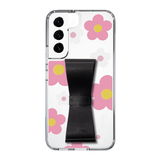 Slim Protection Case - STAND & RING RIBBON Black［ Rune Naito - RUNE Flower - Pink ］