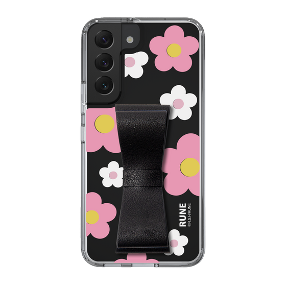 Slim Protection Case - STAND & RING RIBBON Black［ Rune Naito - RUNE Flower - Pink ］