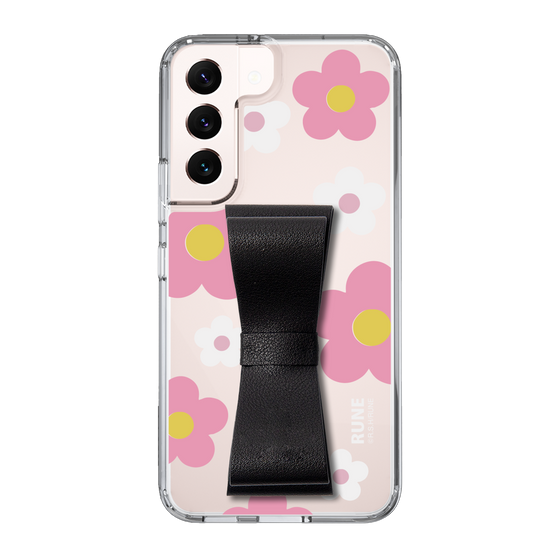 Slim Protection Case - STAND & RING RIBBON Black［ Rune Naito - RUNE Flower - Pink ］