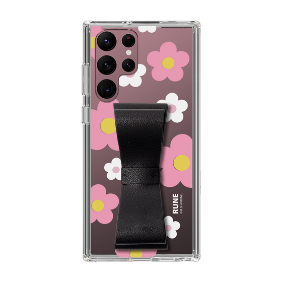 Slim Protection Case - STAND & RING RIBBON Black［ Rune Naito - RUNE Flower - Pink ］