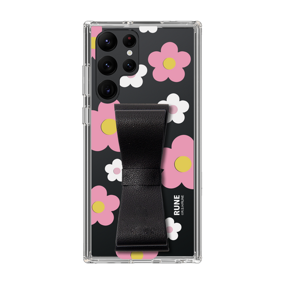 Slim Protection Case - STAND & RING RIBBON Black［ Rune Naito - RUNE Flower - Pink ］