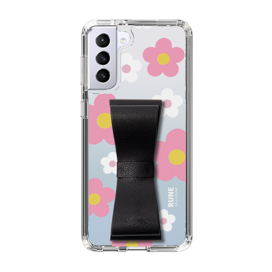 Slim Protection Case - STAND & RING RIBBON Black［ Rune Naito - RUNE Flower - Pink ］