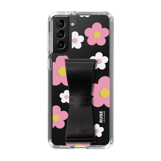 Slim Protection Case - STAND & RING RIBBON Black［ Rune Naito - RUNE Flower - Pink ］