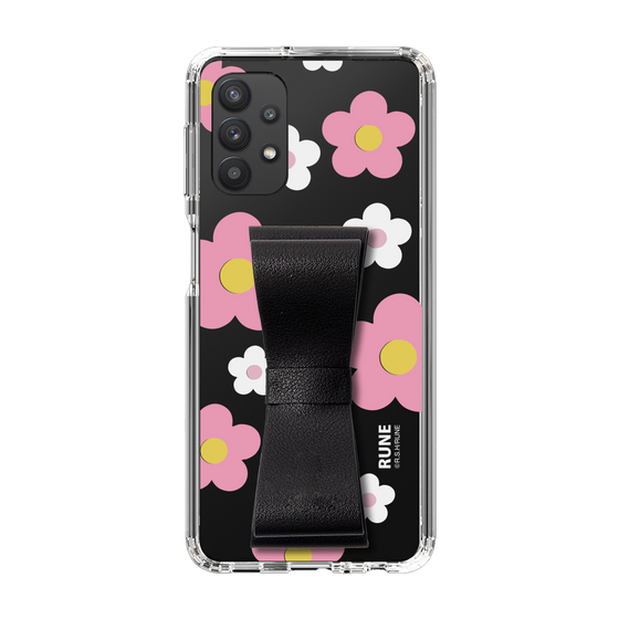 Slim Protection Case - STAND & RING RIBBON Black［ Rune Naito - RUNE Flower - Pink ］