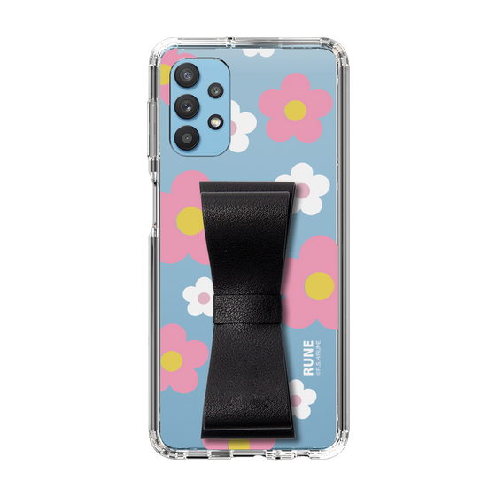 Slim Protection Case - STAND & RING RIBBON Black［ Rune Naito - RUNE Flower - Pink ］