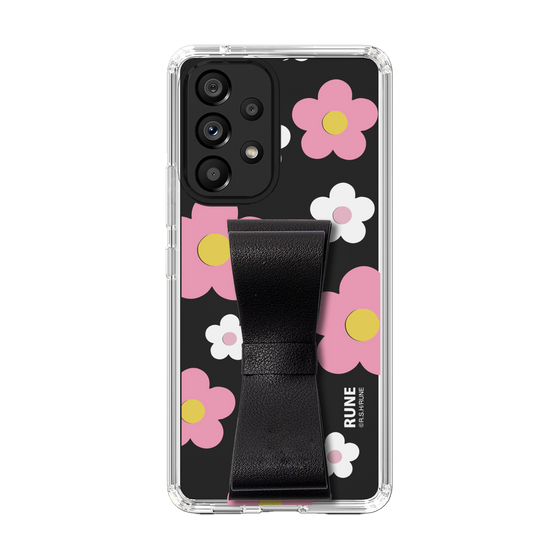 Slim Protection Case - STAND & RING RIBBON Black［ Rune Naito - RUNE Flower - Pink ］