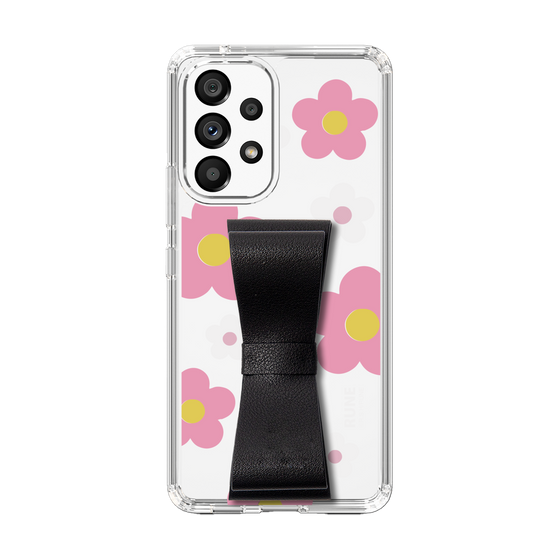 Slim Protection Case - STAND & RING RIBBON Black［ Rune Naito - RUNE Flower - Pink ］