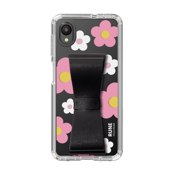 Slim Protection Case - STAND & RING RIBBON Black［ Rune Naito - RUNE Flower - Pink ］