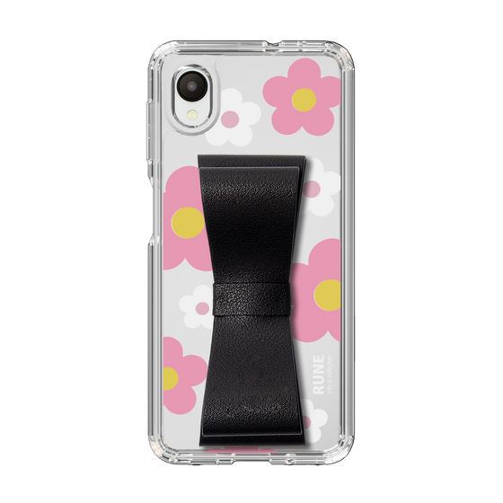 Slim Protection Case - STAND & RING RIBBON Black［ Rune Naito - RUNE Flower - Pink ］