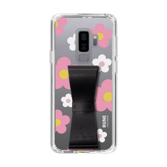 Slim Protection Case - STAND & RING RIBBON Black［ Rune Naito - RUNE Flower - Pink ］