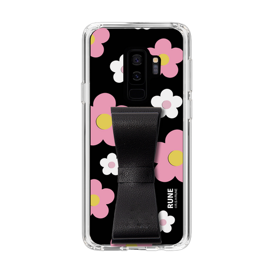Slim Protection Case - STAND & RING RIBBON Black［ Rune Naito - RUNE Flower - Pink ］