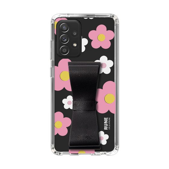 Slim Protection Case - STAND & RING RIBBON Black［ Rune Naito - RUNE Flower - Pink ］