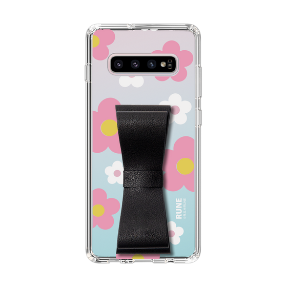 Slim Protection Case - STAND & RING RIBBON Black［ Rune Naito - RUNE Flower - Pink ］