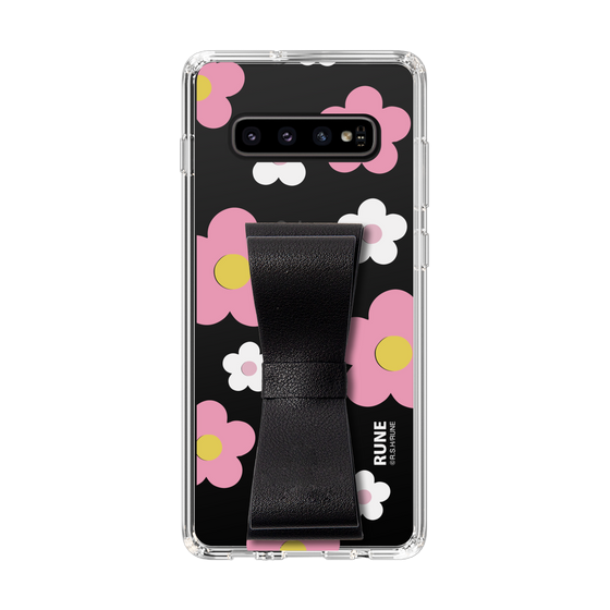 Slim Protection Case - STAND & RING RIBBON Black［ Rune Naito - RUNE Flower - Pink ］