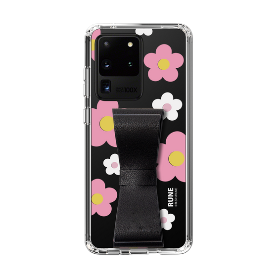 Slim Protection Case - STAND & RING RIBBON Black［ Rune Naito - RUNE Flower - Pink ］
